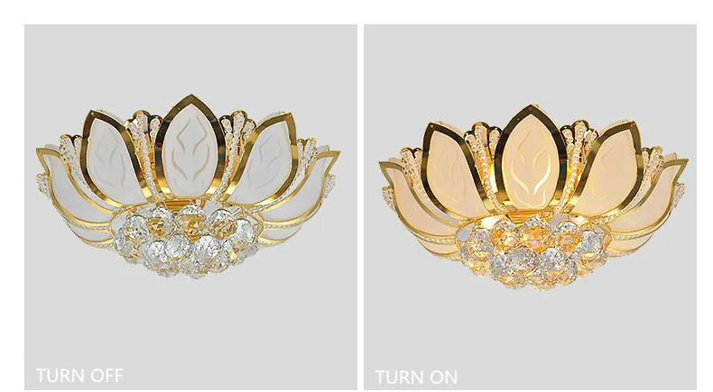 Современный потолочный светильник Lotus Flower со стеклянным абажуром золотой для