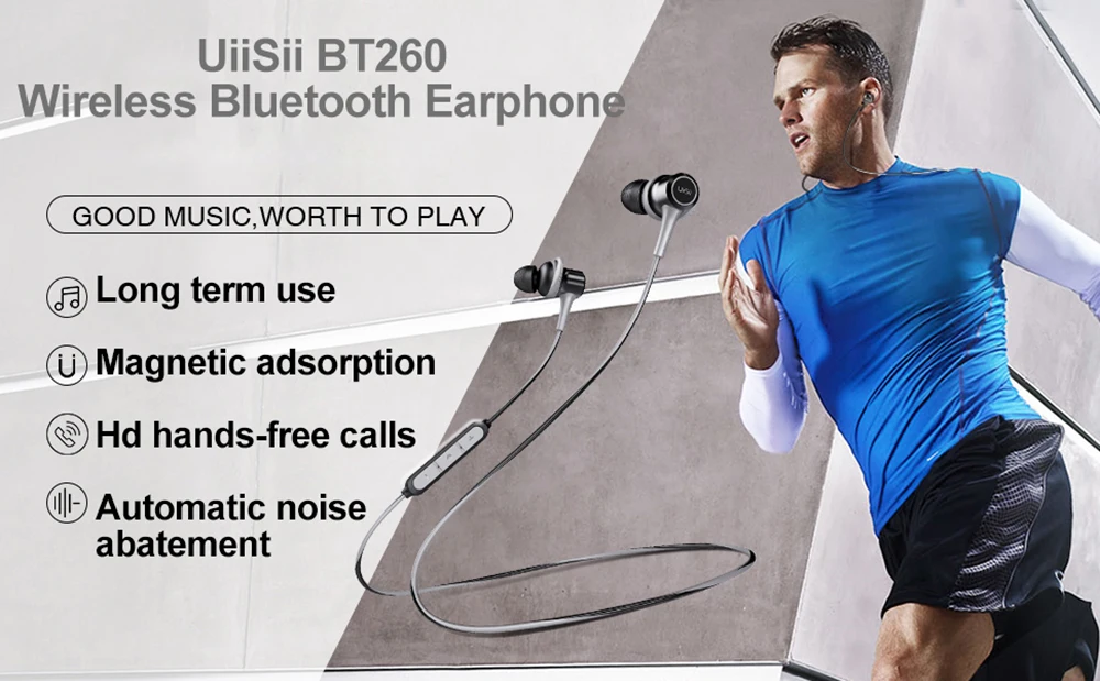 UiiSii bluetooth наушники BT260s наушники-вкладыши спортивные музыкальные игры беспроводные наушники IPX5 Водонепроницаемый микрофон применение IOS Android телефон