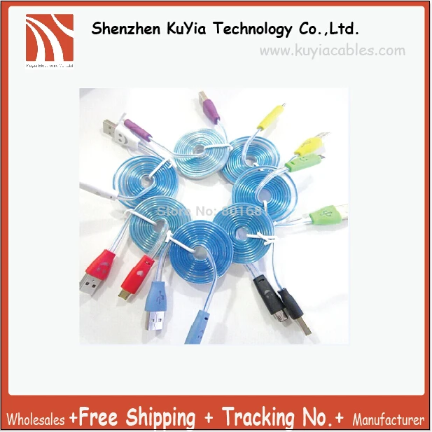 Оптовая продажа Универсальный смайлик светодиодный Micro USB кабель LED 1 м плоский