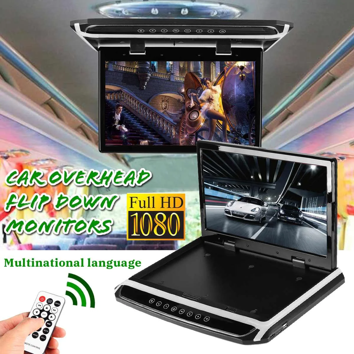 15," HD широкий автомобильный dvd-плеер с экраном HDMI Автомобильный потолочный откидной монитор на крышу 1920*1080