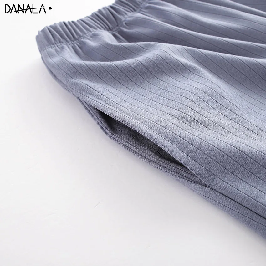DANALA/Хлопковые повседневные женские пижамные комплекты летние однотонные