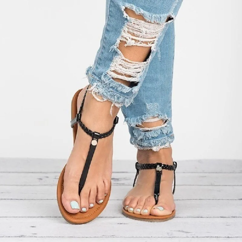 Сандалии-гладиаторы женские с открытым носком босоножки на плоской подошве