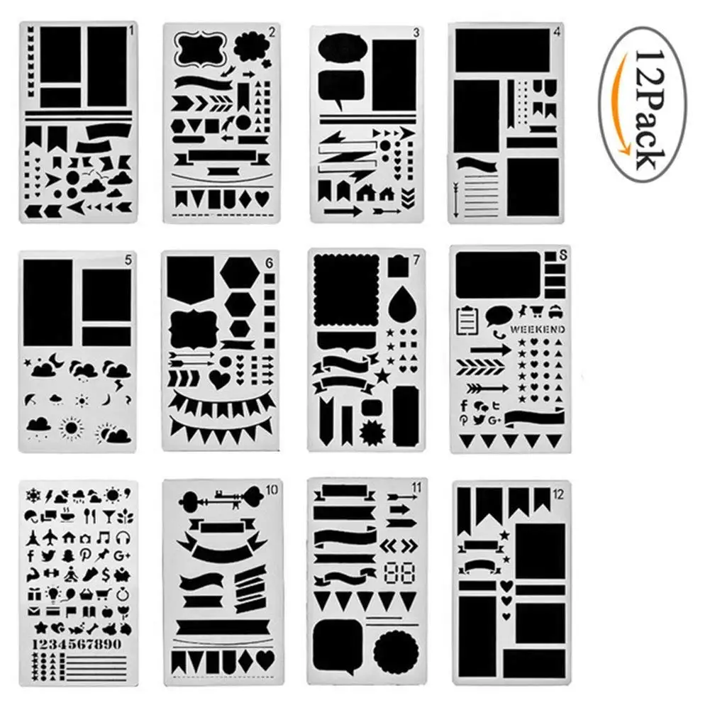 Journal Stencil Diy Diary Drawing Template 12 Pieces, 7inch X 4inch
