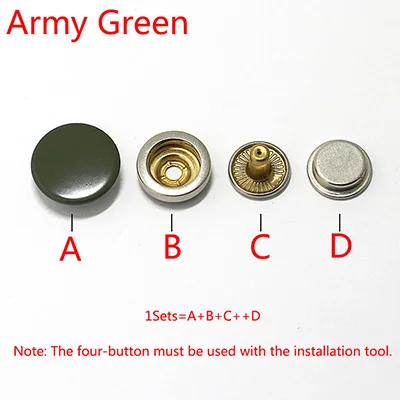 Army Green Meetee 30sets 12/15/17/20mm Pure Copper Sanp Button Down Jacket Invisible Button DIY Clothing Sewing Scrapbooking Accessories - Цвет: Army Green