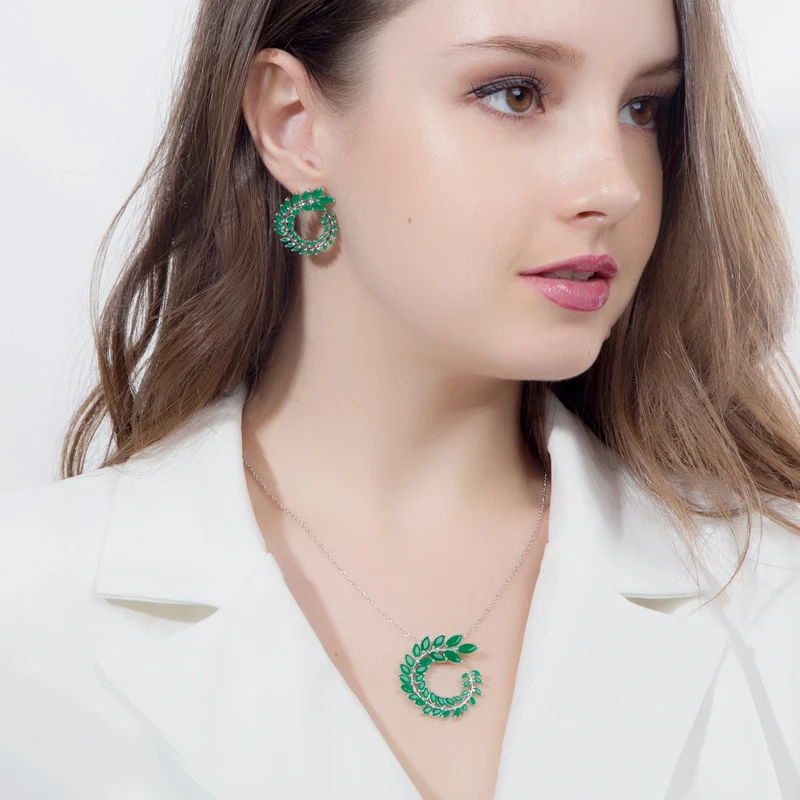 Ожерелье и серьги женские с фианитом серебристого цвета|necklace and earring set|necklace