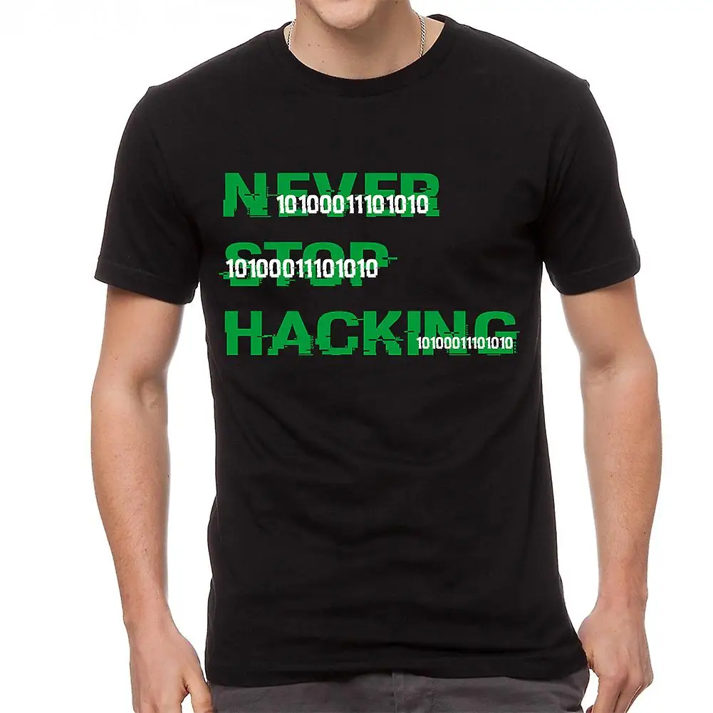Мужская футболка с надписью Never Stop Hacking одежда