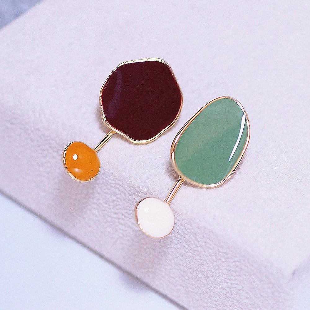 Корейские дизайнерские геометрические металлические серьги капли цветные