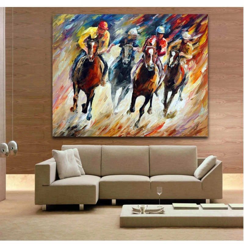 Захватывающие гонщики с лошадью палитры ножи холсты для рисования печать