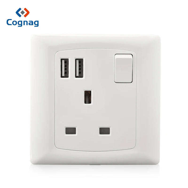 

USB wall socket outlet with 2 USB port White UK type G Electrical power wall socket 220v