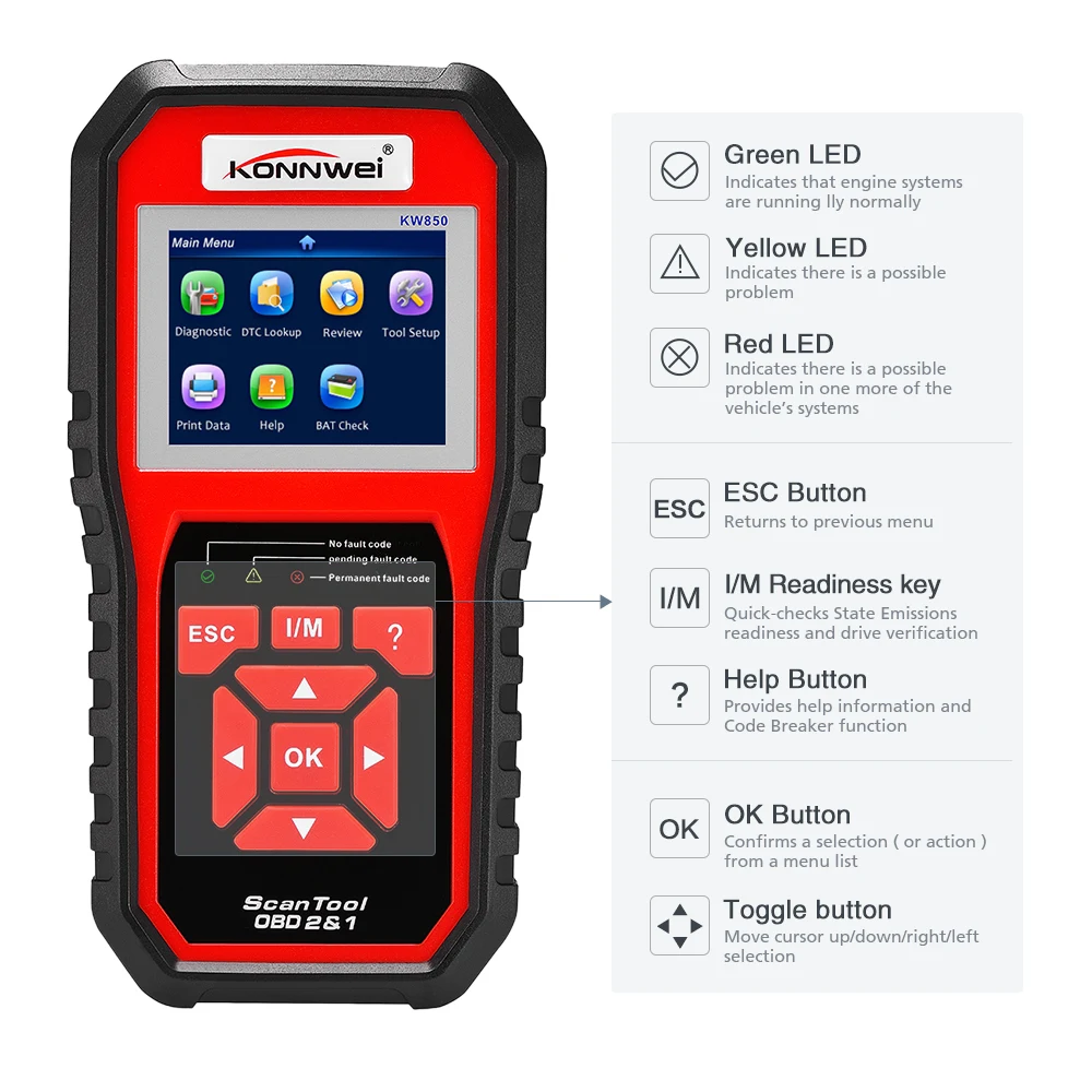 Считыватель кодов KONNWEI KW850 obd2 сканер для контроля напряжения многоязычный