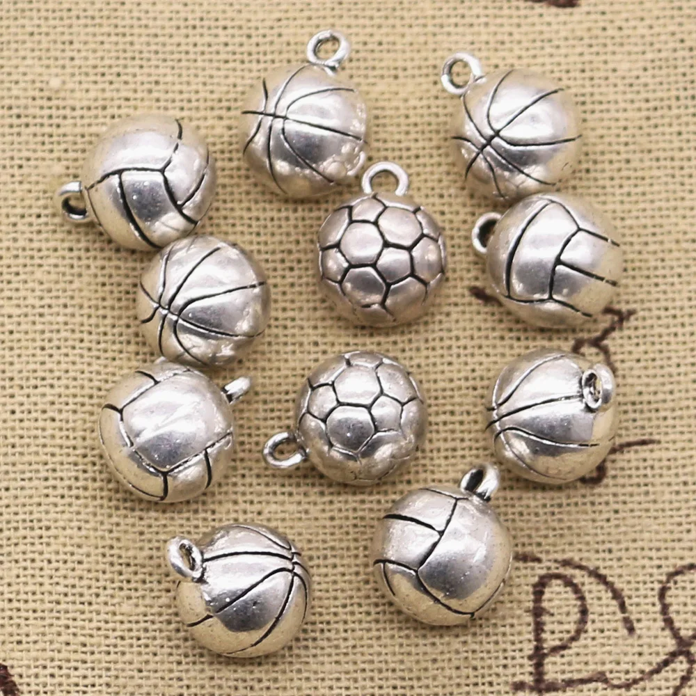 

5pcs Charms 3D Football Volleyball Basketball 15x11x11mm Pendant Making fit,Vintage Tibetan Bronze,DIY Findings Jewelry