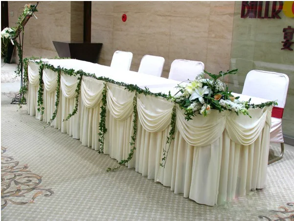 Однотонная шелковая юбка для стола длиной 20 футов (6 м) с подвеской свадебного