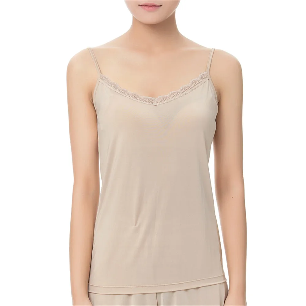 Лифчик с кружевной отделкой из 100% шелка летние пикантные майки однотонный