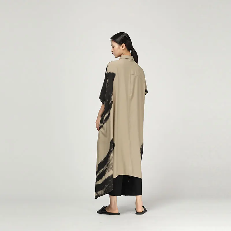 [XITAO] Новое Европейское уличное Свободное платье с коротким рукавом и отложным воротником, модное женское летнее платье до середины икры ZLL3674