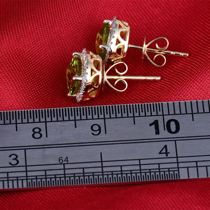 Серьги гвоздики женские из желтого золота 14кт с натуральным драгоценным камнем