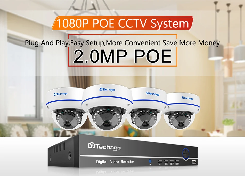 Techage 4CH 1080P Домашняя безопасность 2 ТБ HDD NVR 4 шт POE CCTV камера система 2MP аудио звук Открытый ИК ночного видения комплект наблюдения