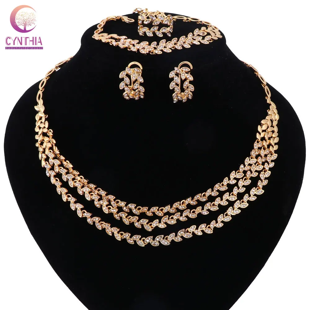 Женские африканские бусы золотого цвета свадебные Изящные серьги ожерелье