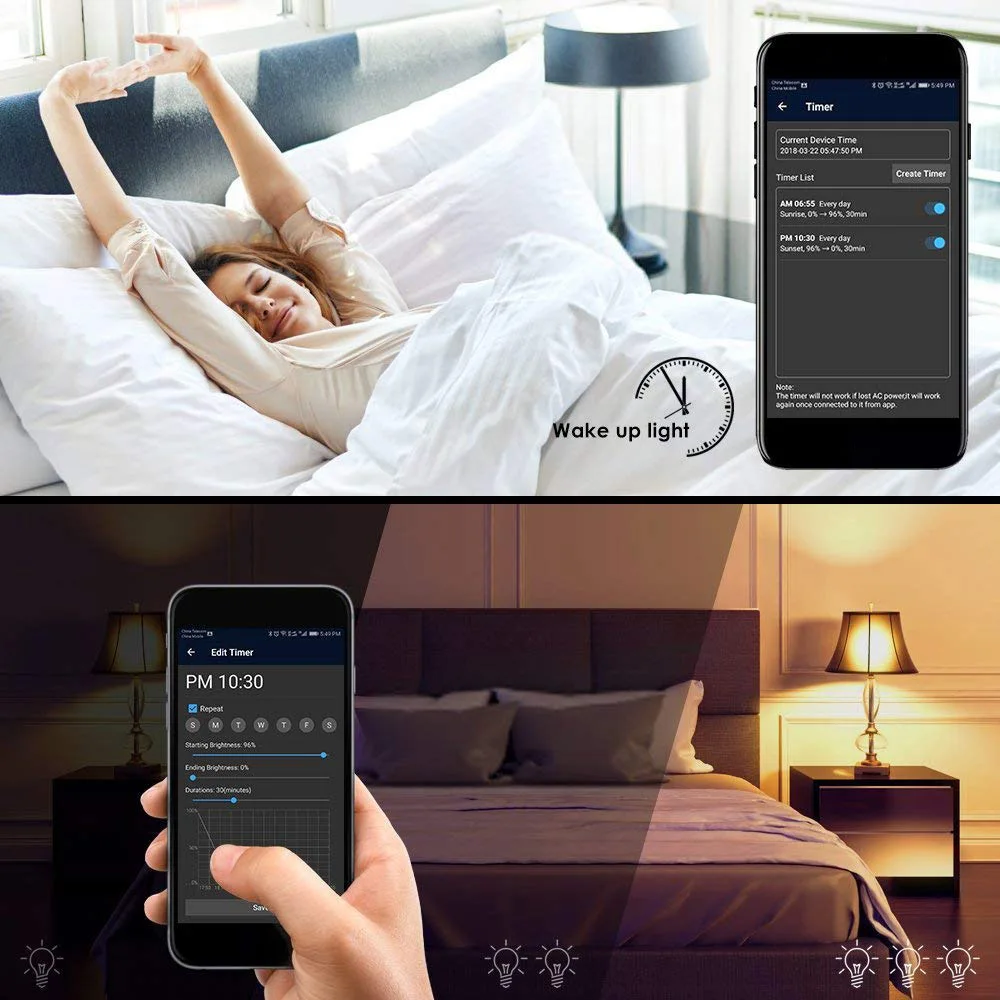 2 шт. умный светильник лампочка Wake-up Wi-Fi управление мобильным телефоном