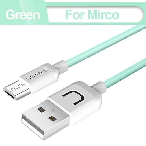 Green USAMS Micro USB кабель, синхронизация данных плоский 2A Быстрый usb кабель для зарядки для samsung Xiaomi huawei MicroUSB кабель для зарядки телефона - Цвет: Green