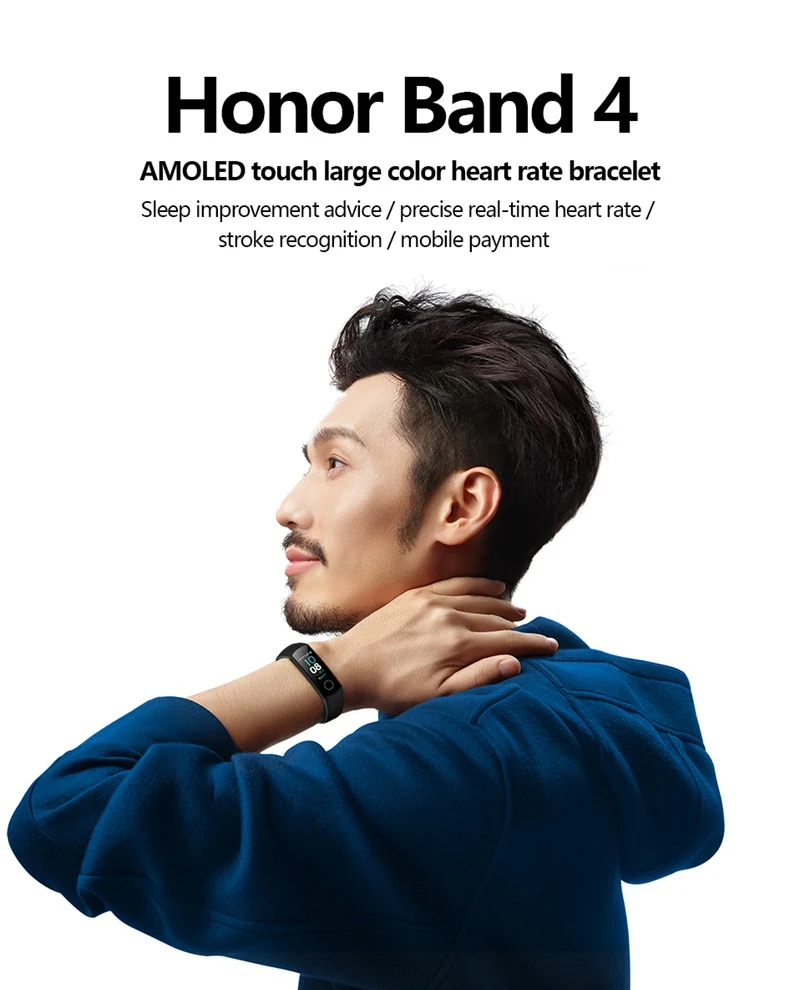 Умный Браслет huawei Honor Band 5 4, стандартная версия Amoled, цветной сенсорный экран, для плавания, обнаружения сердечного ритма, сна, бега, умный Браслет