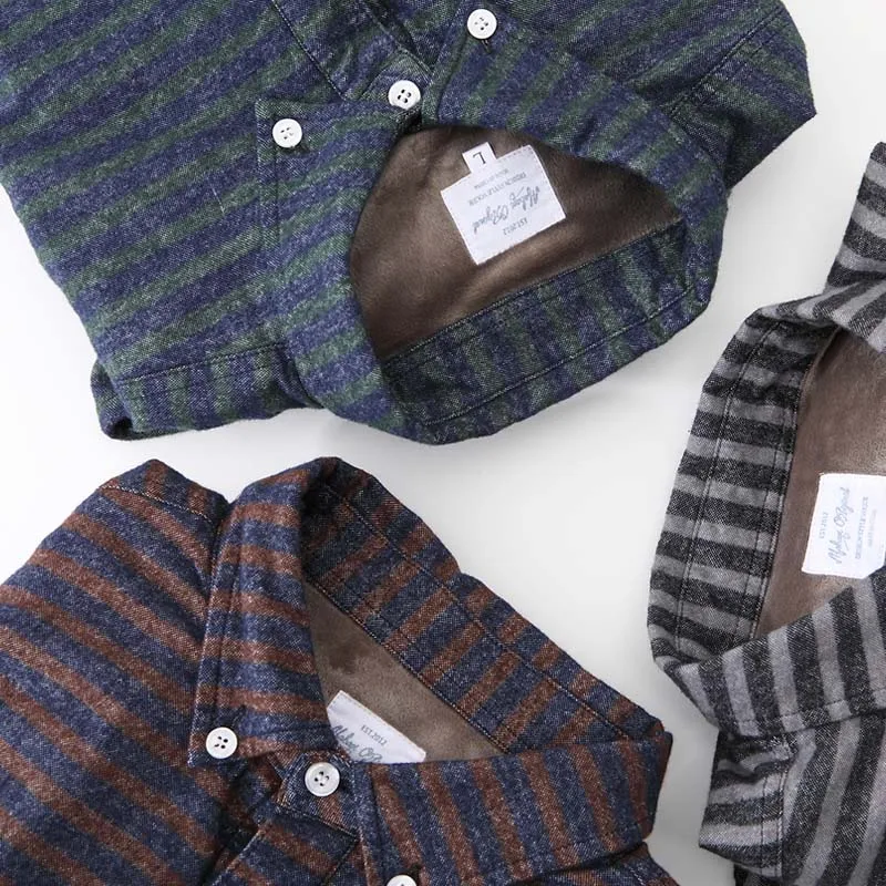 Теплая зимняя рубашка в полоску из 100% хлопка с длинным рукавом Повседневная