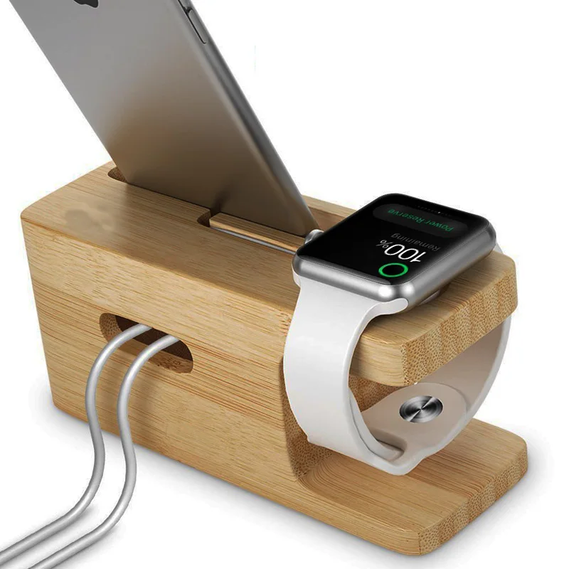 Деревянный настольный держатель телефона Подставка зарядная станция для Apple Watch