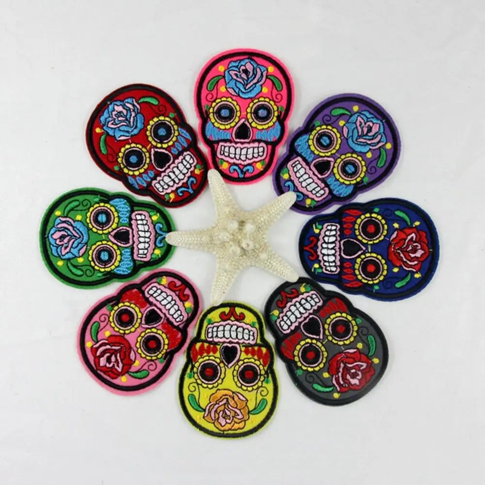 DIY Skull Clothes patch Appliques Flower Skeleton Embroidery Iron On Patches Sew Motif Badge | Дом и сад