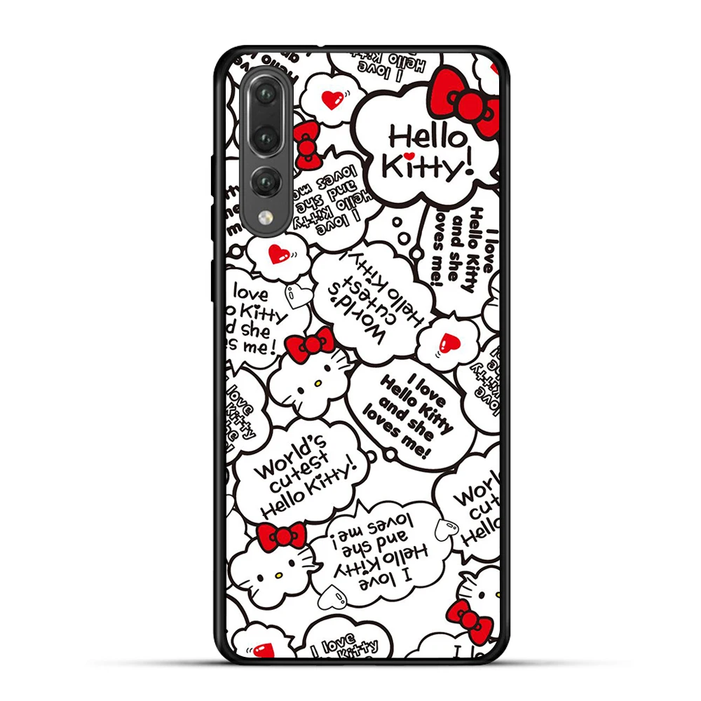 Черный чехол для телефона из ТПУ для huawei P20, чехол с рисунком hello kitty для huawei P20 lite mate 10 Lite, роскошный чехол