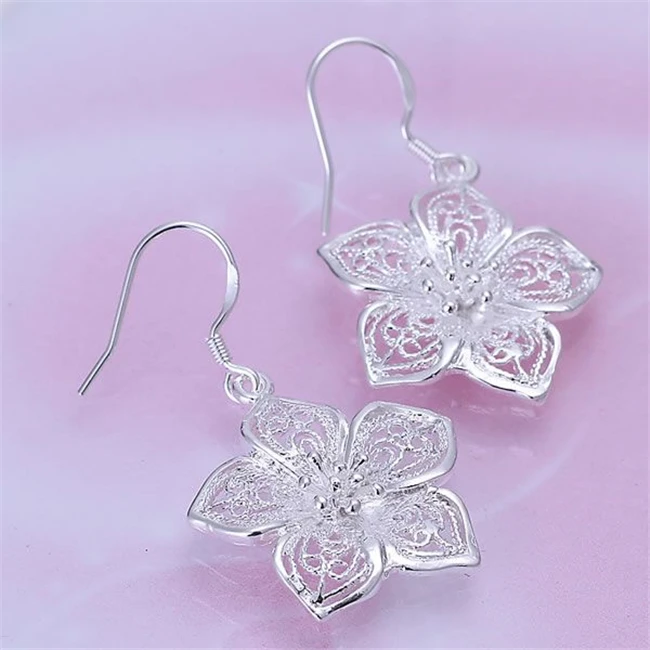 Серьги в виде цветка Красивые посеребренные серьги для женщин оптовая продажа