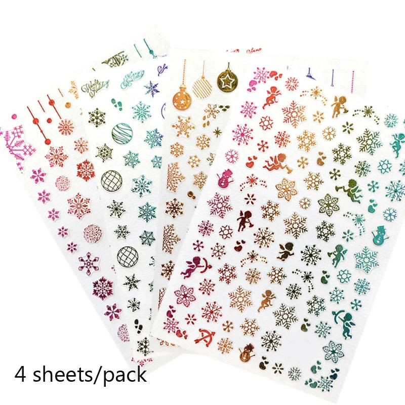 4pcs/pack Gradient Sowflake Nail Stickers Colorful Christmas Santa Claus Deer Pattern Adhesive Transfer Sticker Decals Xmas | Красота и