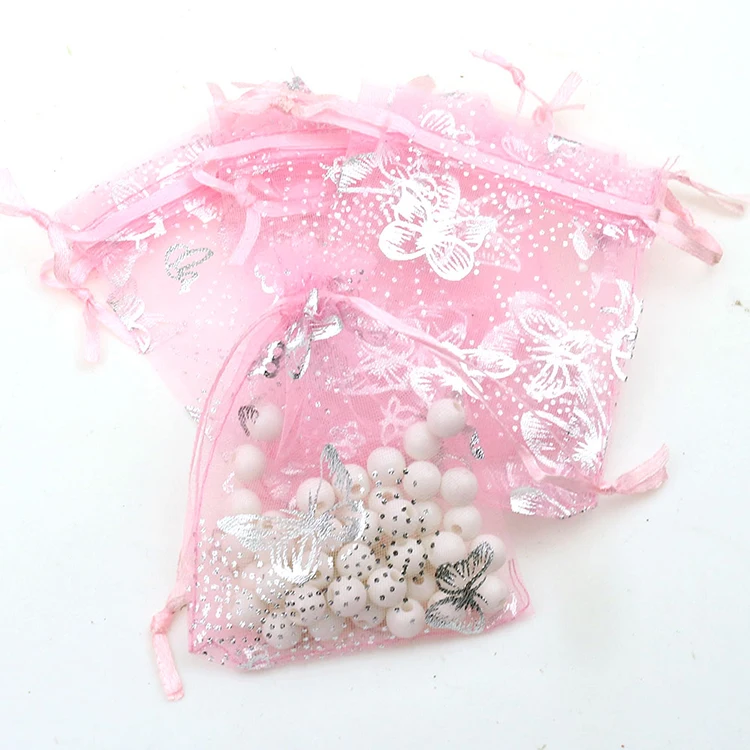 Маленькие мешочки на шнурке для ювелирных изделий 7 Х9 см розовая бабочка