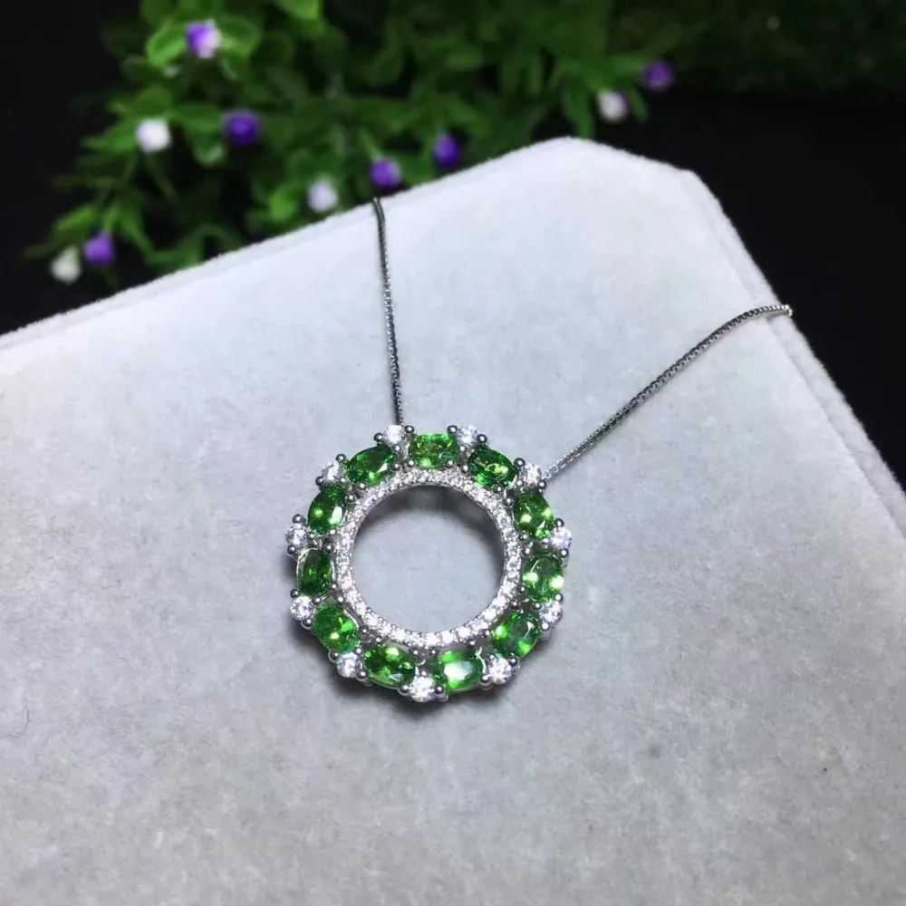 Женский кулон из серебра 925 пробы с натуральным зелёным камнем|fine jewelry|tsavorite