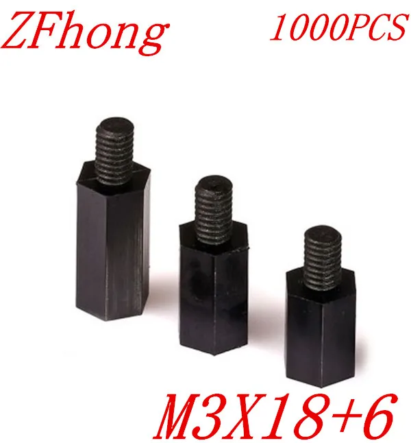 

1000pcs/lot Male to Female Thread M3*18+6 M3 X 18 black Nylon Standoff Spacer