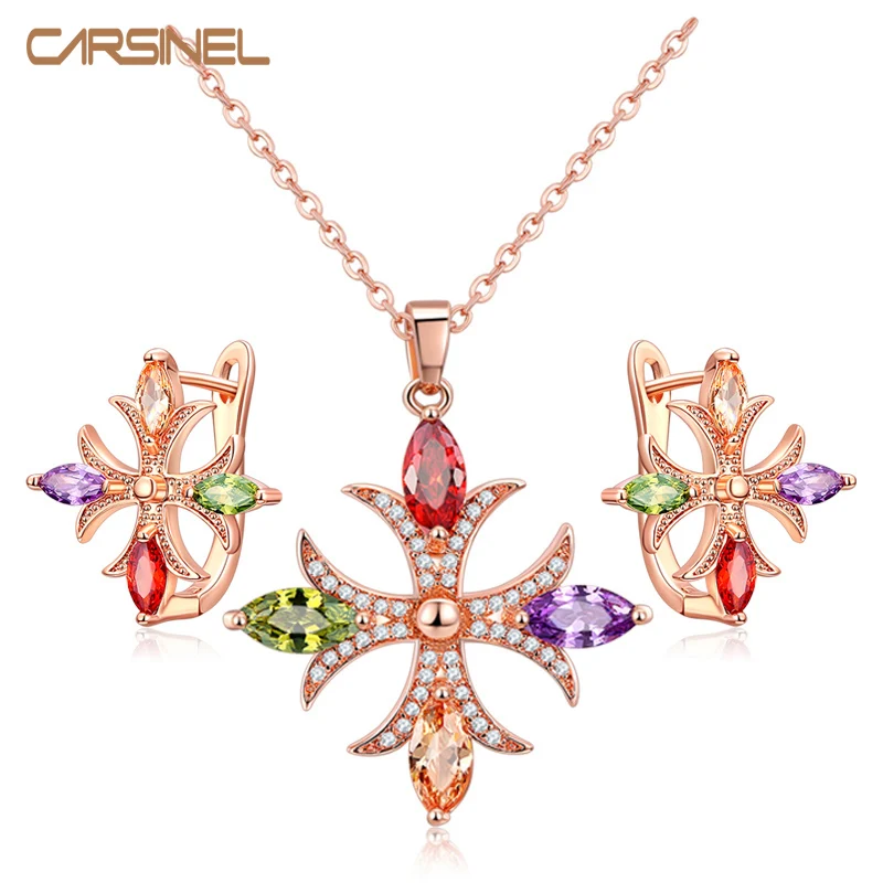 CARSINEL 2017 Новый модный роскошный набор ювелирных изделий золотого цвета с цветами