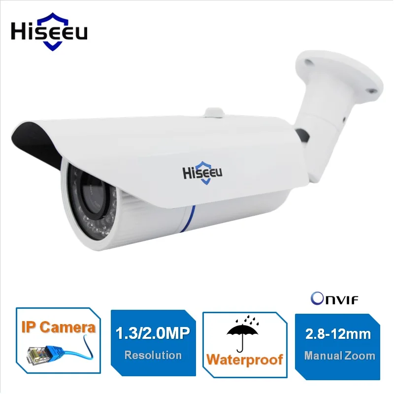 IP Камера 1.3MP 2.0MP HD сети переменным фокусным расстоянием 2.8-12 мм ручной зум POE