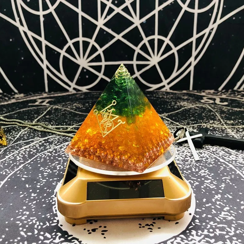 Natural Citrine Green Crystal Orgone Pyramid Eliminates Life Negative Energy Orgonite Pyramid Gabriel Maripura Chakra