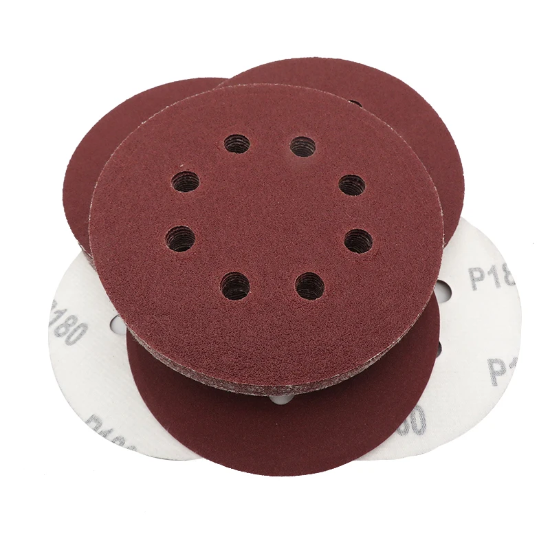 

10PCS 5 Inch 125MM 8-Hole Aluminum Oxide Red Sandpaper Sanding Discs Hook and Loop 60 to 2000 Grits
