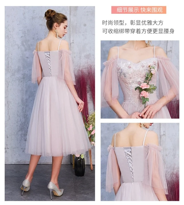 

KBS#Grey Pink party prom Dress New Spring Summer Bridesmaid Dresses 2019 Mid-long Sister Group Graduation Dress short wholesale