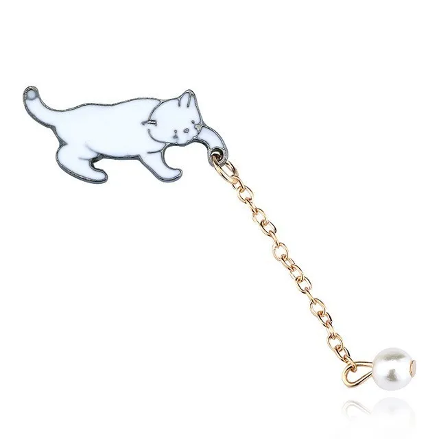 white pearl cat Винтаж жаждал треугольной брошь Булавки для Для женщин Для мужчин несколько слоев цепи крыла Корона Крест Череп Броши Шпильки воротник рубашки - Окраска металла: white pearl cat