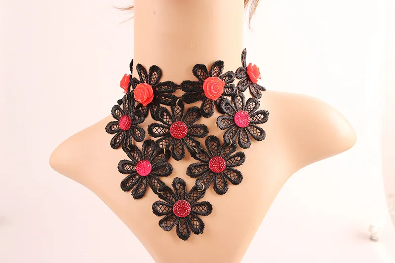 2017 Лидер продаж Ретро Стиль черный кружевное платье с цветочным рисунком кулон