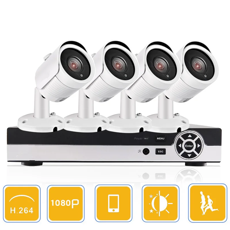 CCTV 4CH AHD системы цифровой видеозаписи с 4 шт. 1080 p 24 светодиода ИК внешняя