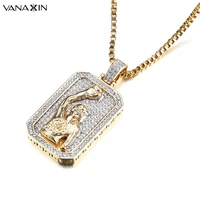 vanaxin boxing sport jewelry men gold color jewels hip hop square aaa zircons shiny engagement pendants necklaces men box