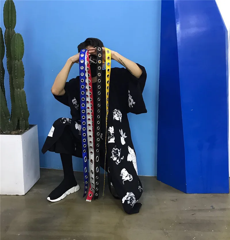 Японский уличная мода 2020 металлическая ажурная пряжка с кольцом длинный ремень