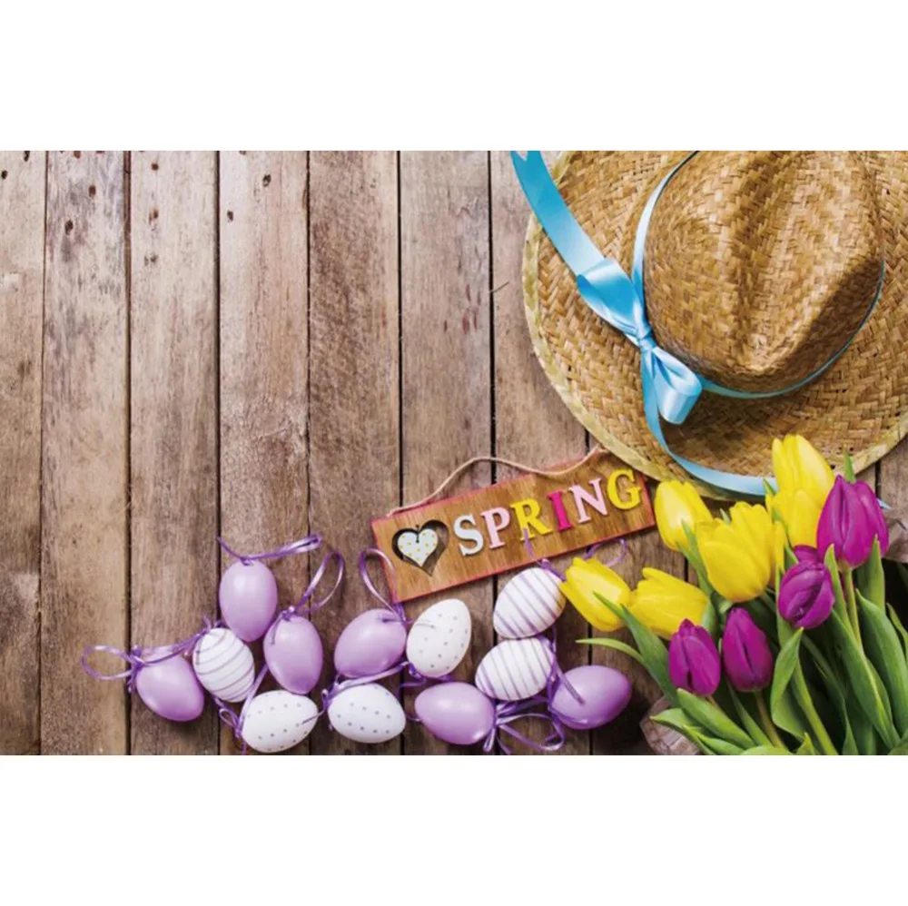 Laeacco Spring Flowers Egg String Straw Hat Plank Floor Baby Shower Scene Photo Background Photography Backdrop For Studio | Электроника