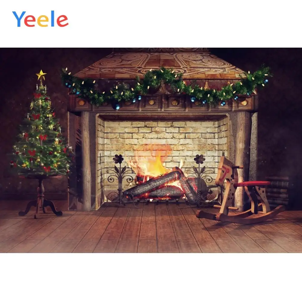 Yeele Рождество Камин Качалка лошадь семья Вечеринка фотография фон