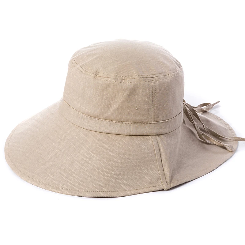 Khaki FANCET Лето Весна пляжная Женская солнцезащитная Кепка Femme Складная УФ крышка хлопок Подбородочный ремешок широкие полями дышащий складной для женщин 1005 - Цвет: Khaki