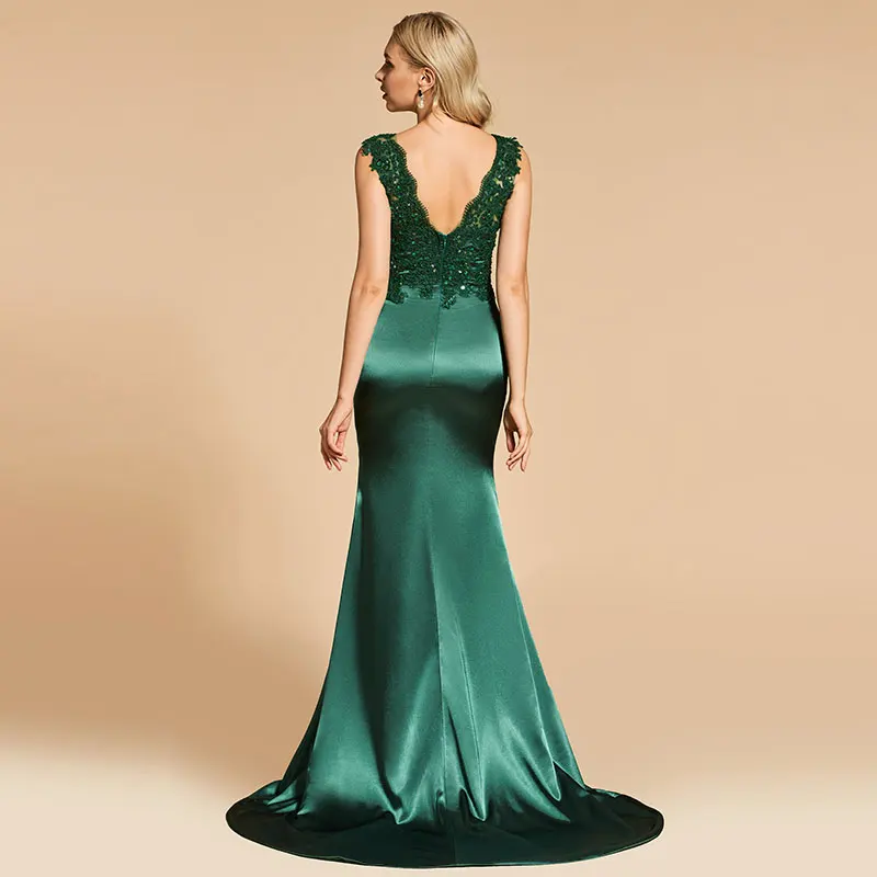 Женское вечернее платье-Русалка Tanpell зеленое платье длиной до пола с аппликацией