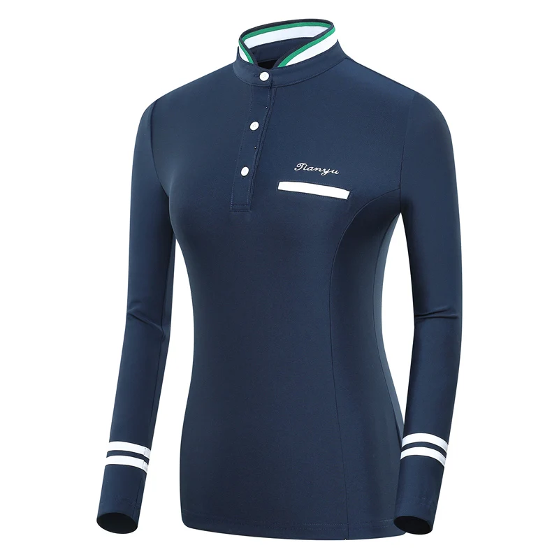 Гольф костюмы для женщин рубашка с длинными рукавами Новинка года Стенд воротник команды Форма Спорт на открытом воздухе одежда колледж - Цвет: navy blue