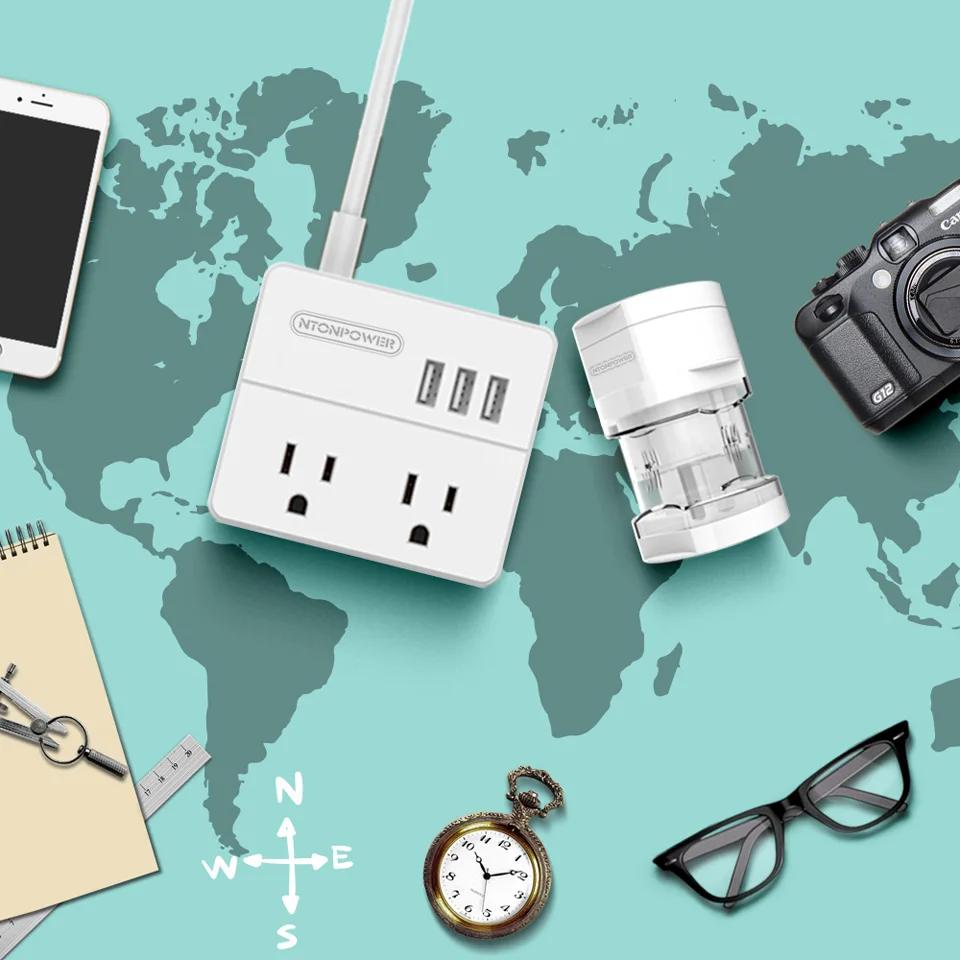 NTON power OSP электрическая розетка USB power Strip US Plug 2AC 3 порта USB зарядное устройство портативное с универсальным адаптером для путешествий по всему миру