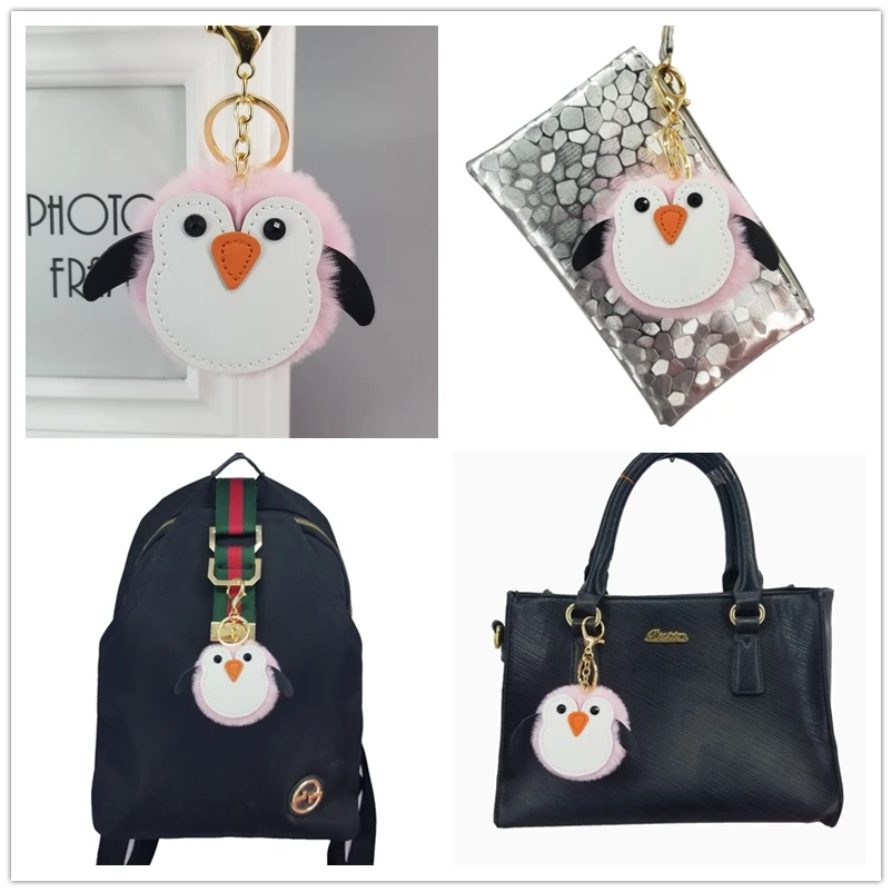 Penguin KeyChain Pompom PU Car Key Ring Pendant Fur Ball Keychain y Bags Pendants Decor Cartoon Couple Ornament Gift on - Пингвин брелок с помпоном из искусственной кожи для ключей автомобиля с подвеской из мехового шарика для ключей и подарочные украшени